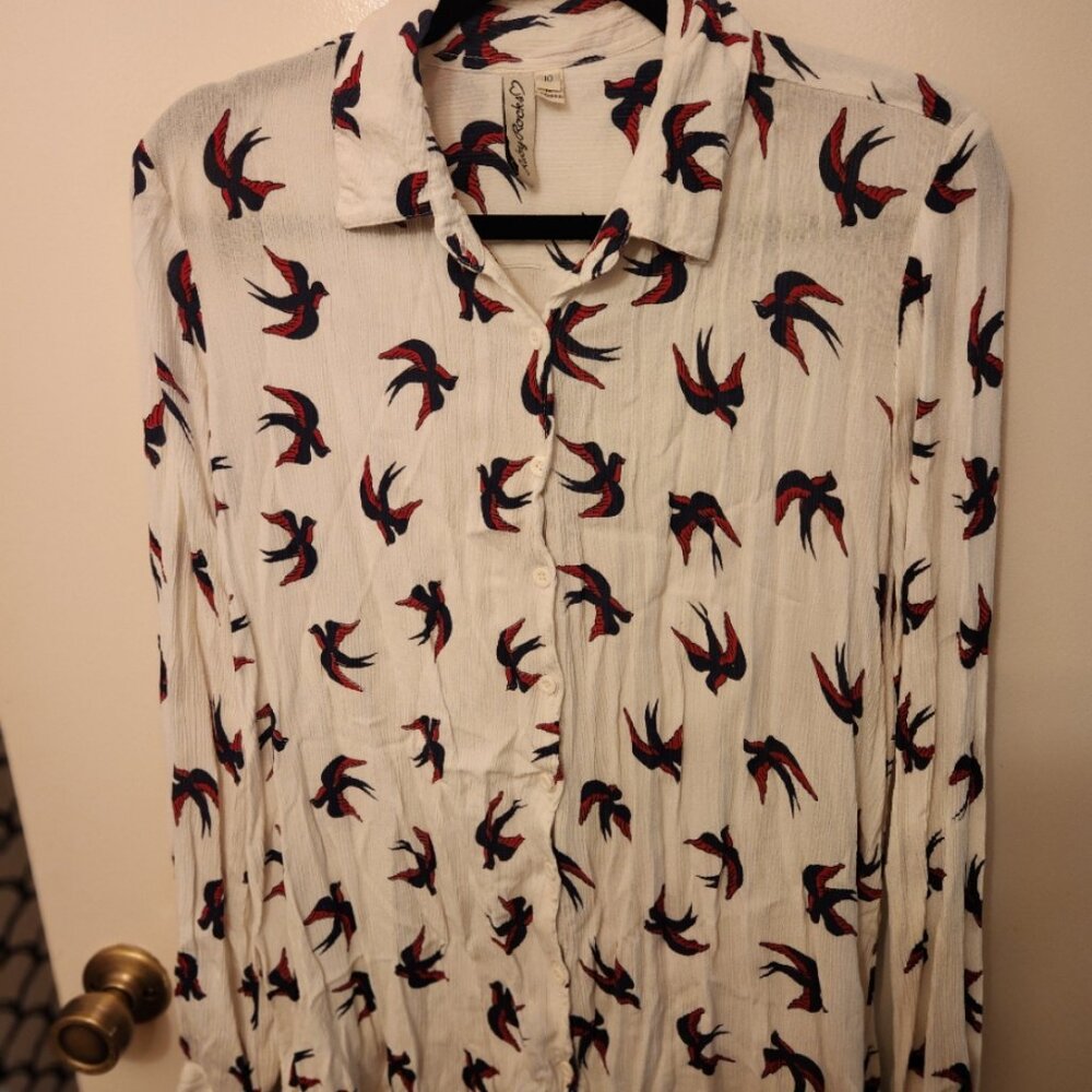 Women's Long Sleeve Blouse with birds by Ruby Rocks (Long Tall Sally) - Size 10